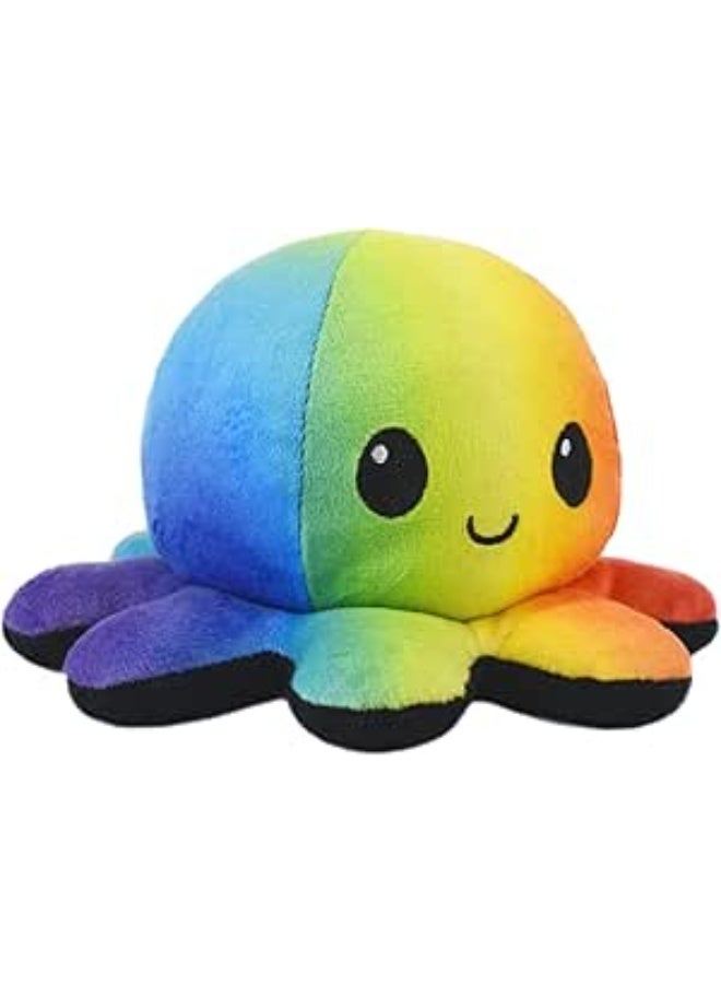 TeeTurtle - The Original Reversible Octopus Plushie - Black + Rainbow - Cute Sensory Fidget Stuffed Animals That Show Your Mood